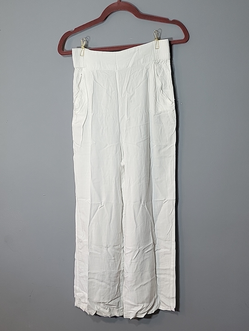Goa Size S Beachwear By Japna White Beachy Cotton Linen Style Wide Leg Pants